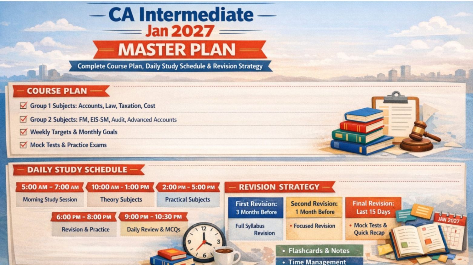 CA Intermediate Jan 2027 Master Plan | Complete Course Plan, Daily Study Schedule & Revision Strategy